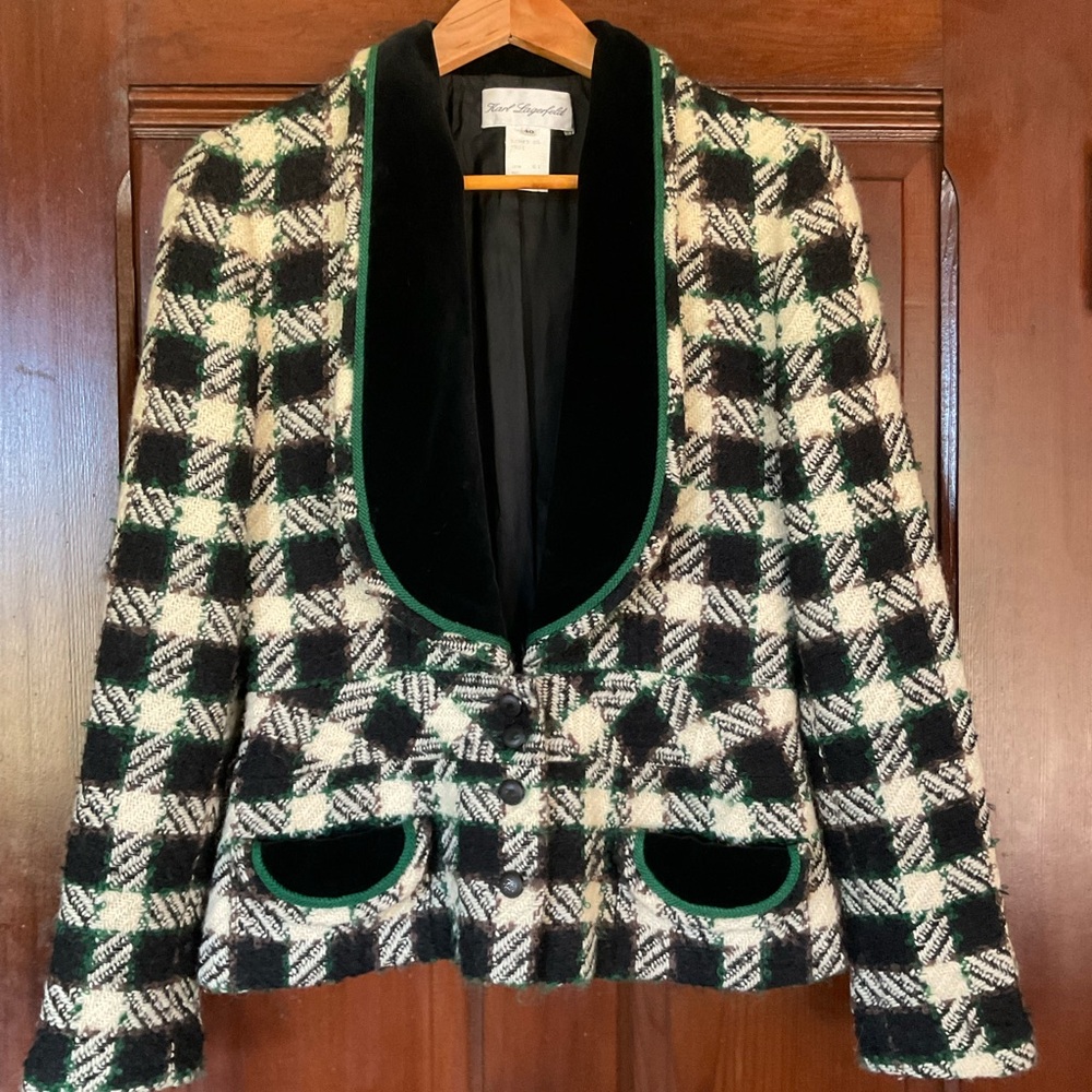 “almost Chanel” couture KARL LAGERFELD AW 1989 Y2K VTG Boucle & Velvet Jacket